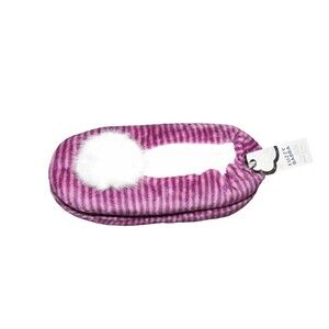 Fuzzy Babba Purple Striped Plush Slippers Slipper Socks Pom Pom Shoe Size 8-10